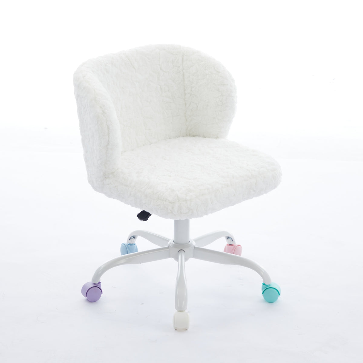 A&A Furniture Office Chair,Artificial rabbit hair Home Office Chair with Metal Base,Adjustable Desk Chair Swivel Office Chair,Vanity Chair(Ivory)