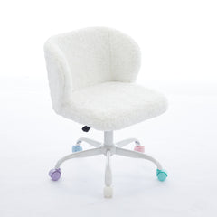 A&A Furniture Office Chair,Artificial rabbit hair Home Office Chair with Metal Base,Adjustable Desk Chair Swivel Office Chair,Vanity Chair(Ivory)