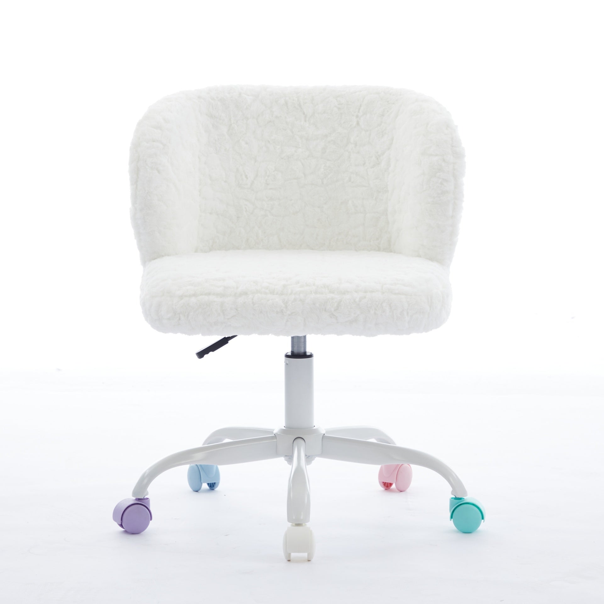 A&A Furniture Office Chair,Artificial rabbit hair Home Office Chair with Metal Base,Adjustable Desk Chair Swivel Office Chair,Vanity Chair(Ivory)
