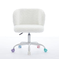 A&A Furniture Office Chair,Artificial rabbit hair Home Office Chair with Metal Base,Adjustable Desk Chair Swivel Office Chair,Vanity Chair(Ivory)