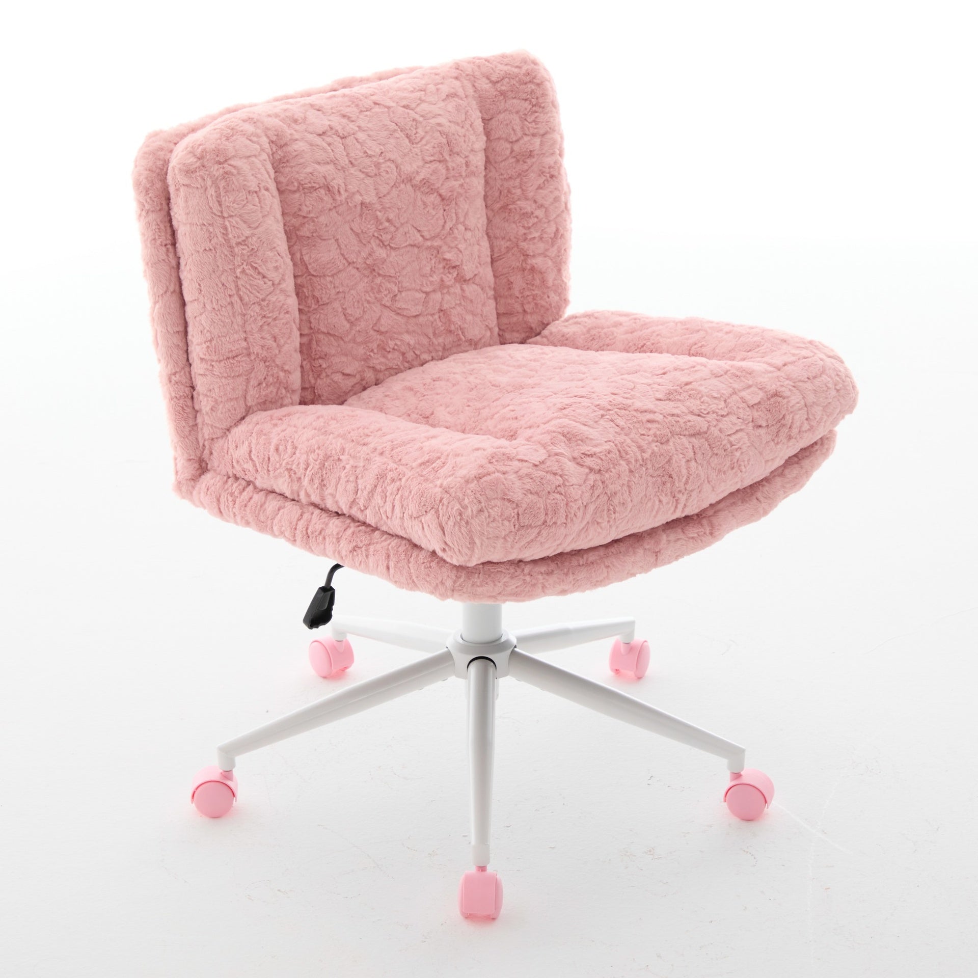 W26.4 inch Wider seat Office Chair,Artificial rabbit hair Home Office Chair with Metal Base,Adjustable Desk Chair Swivel Office Chair,Vanity Chair(Pink),SW1875PK