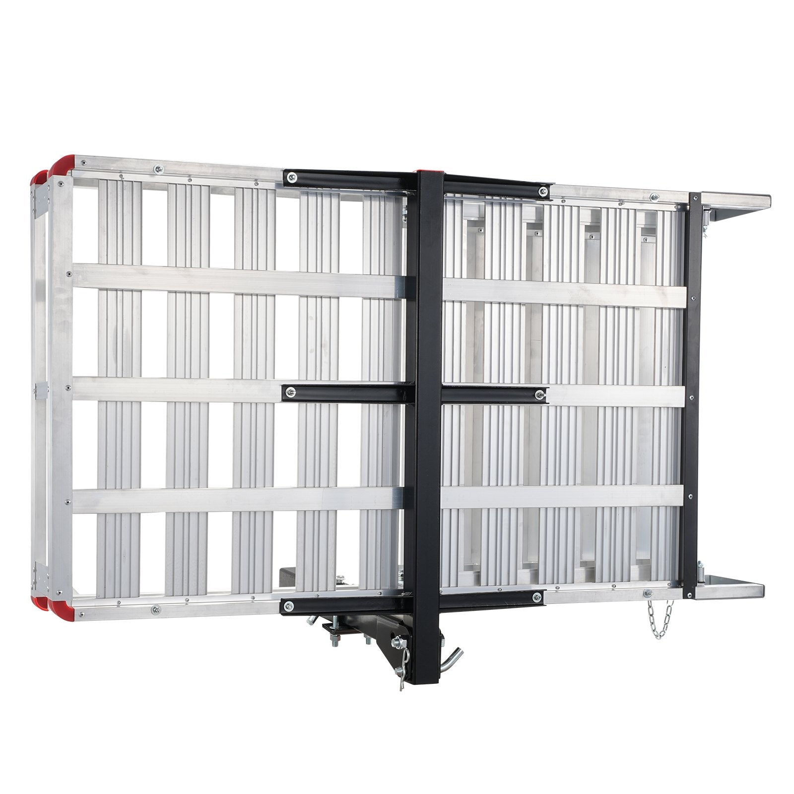 Hitch Mount Cargo Carrier, 45.3" x 25.6" Aluminum Hitch Cargo Rack with Folding Ramp, Hitch Rack Basket with Stabilizer and Straps, 500LBS Mobility Scooter Carrier Fit 2" Hitch Receiver