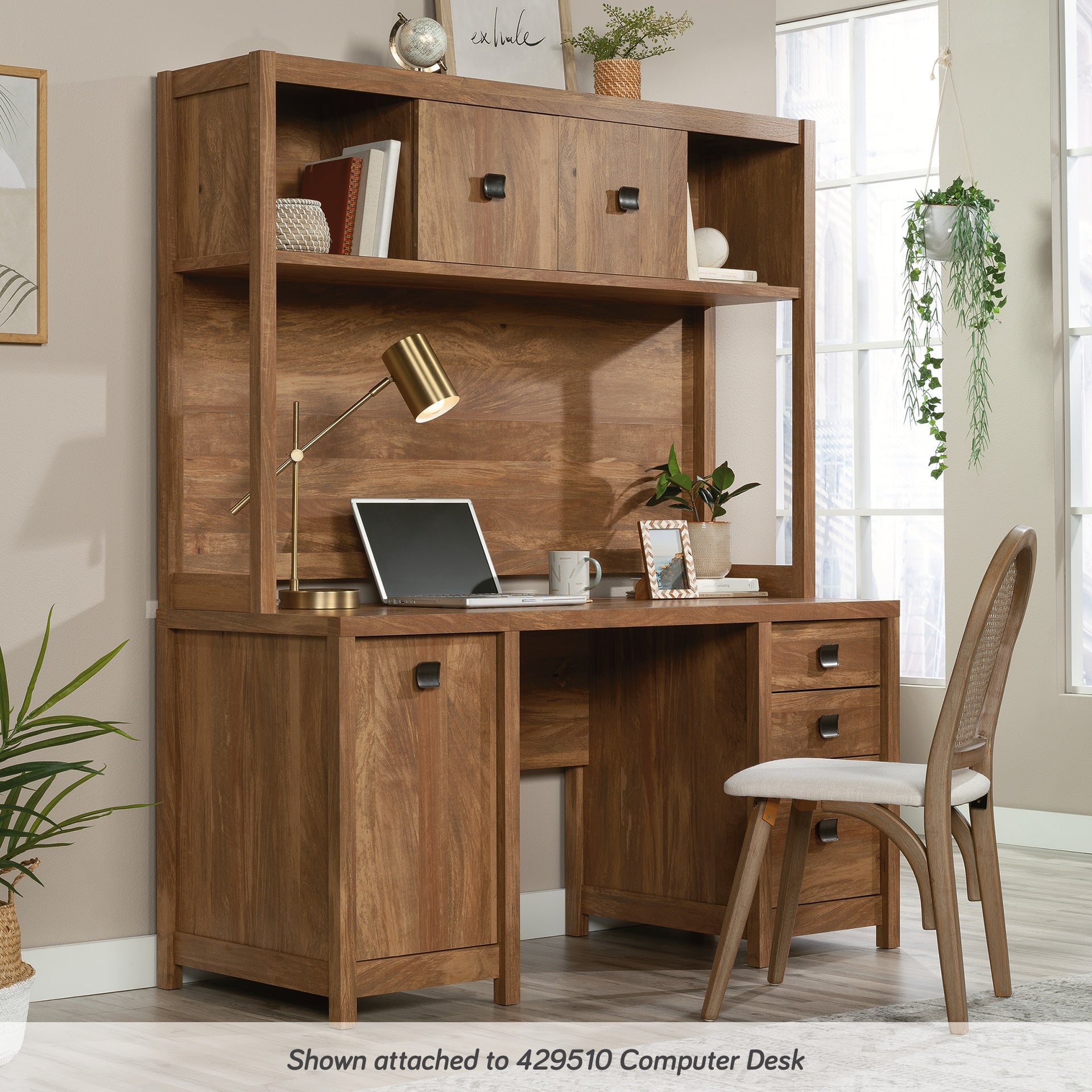 Hutch with Hidden Storage, Brown finish