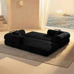 Compression Sofa,Convertible Floor Sofa Bed-with Pillow Back Support Armrest,Comfy Futon Couch Sleeper Bed,Loveseats Boneless Modular Sectional Sofa,Corduroy fabric,for Living Room,Bedroom,Black