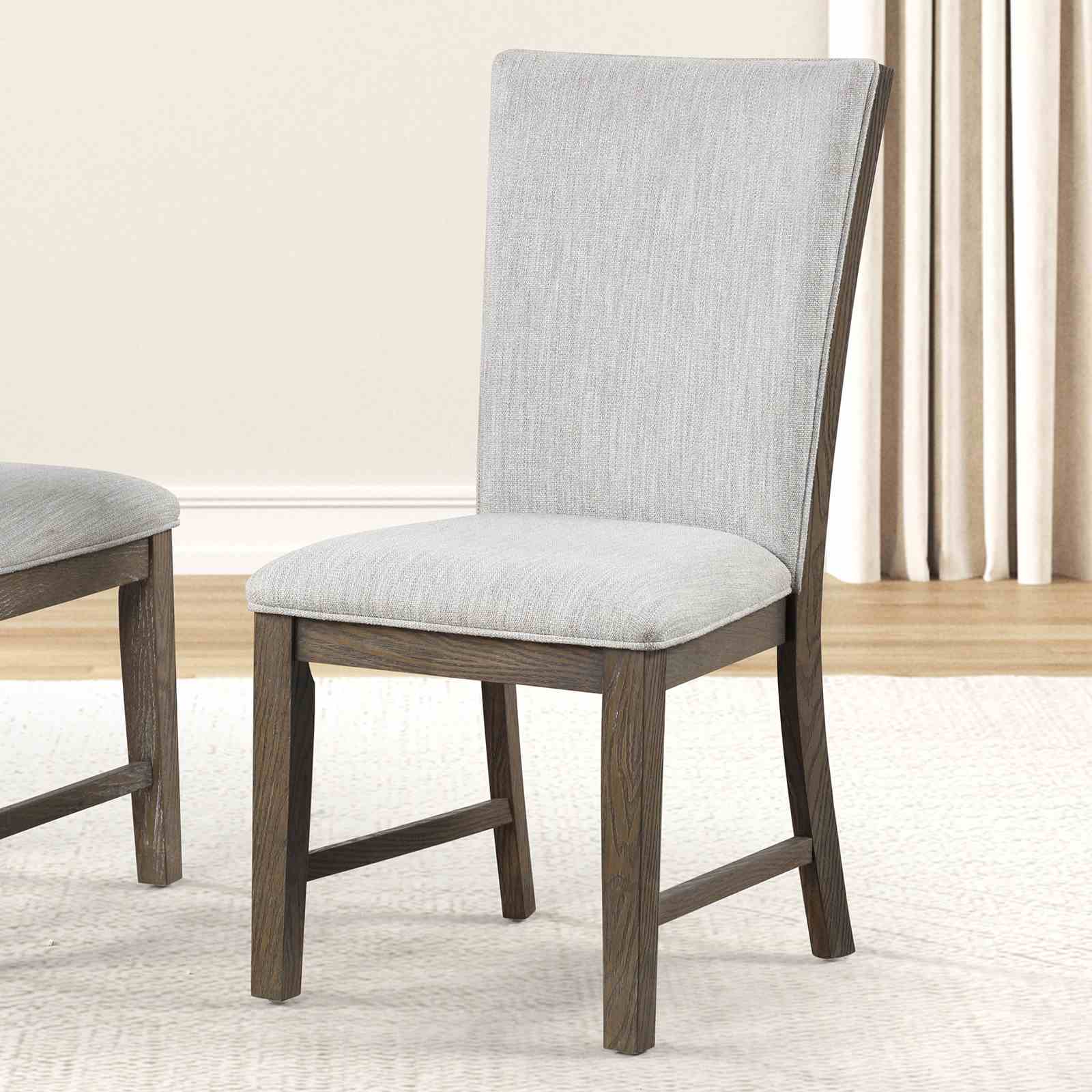 Modern Farmhouse Style 2pc Upholstery Side Chair Splat Back Oak Finish Dining Room Furniture