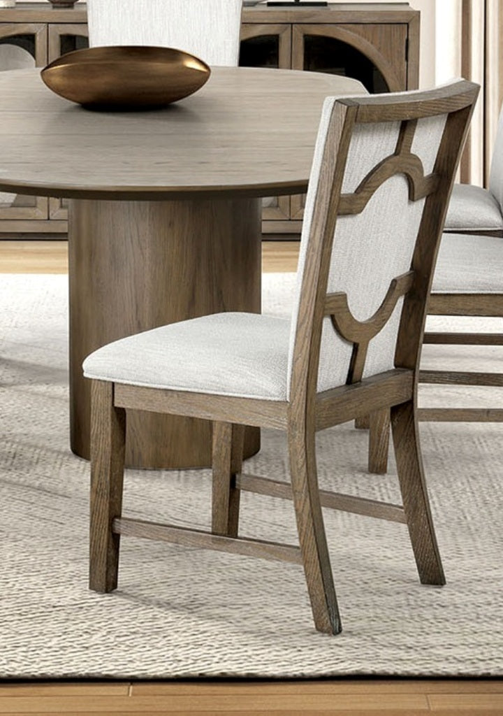 Modern Farmhouse Style 2pc Upholstery Side Chair Splat Back Oak Finish Dining Room Furniture