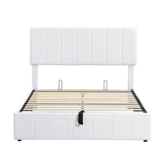 Full size Upholstered Platform bed with a Hydraulic Storage System - White