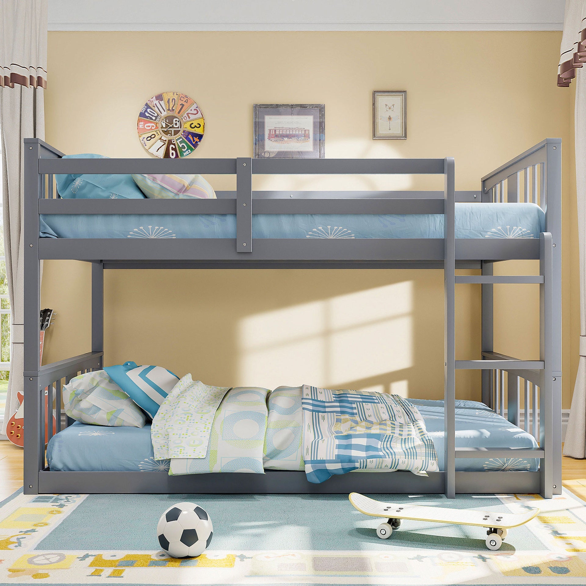 Twin Over Twin Bunk Bed with Ladder, Gray