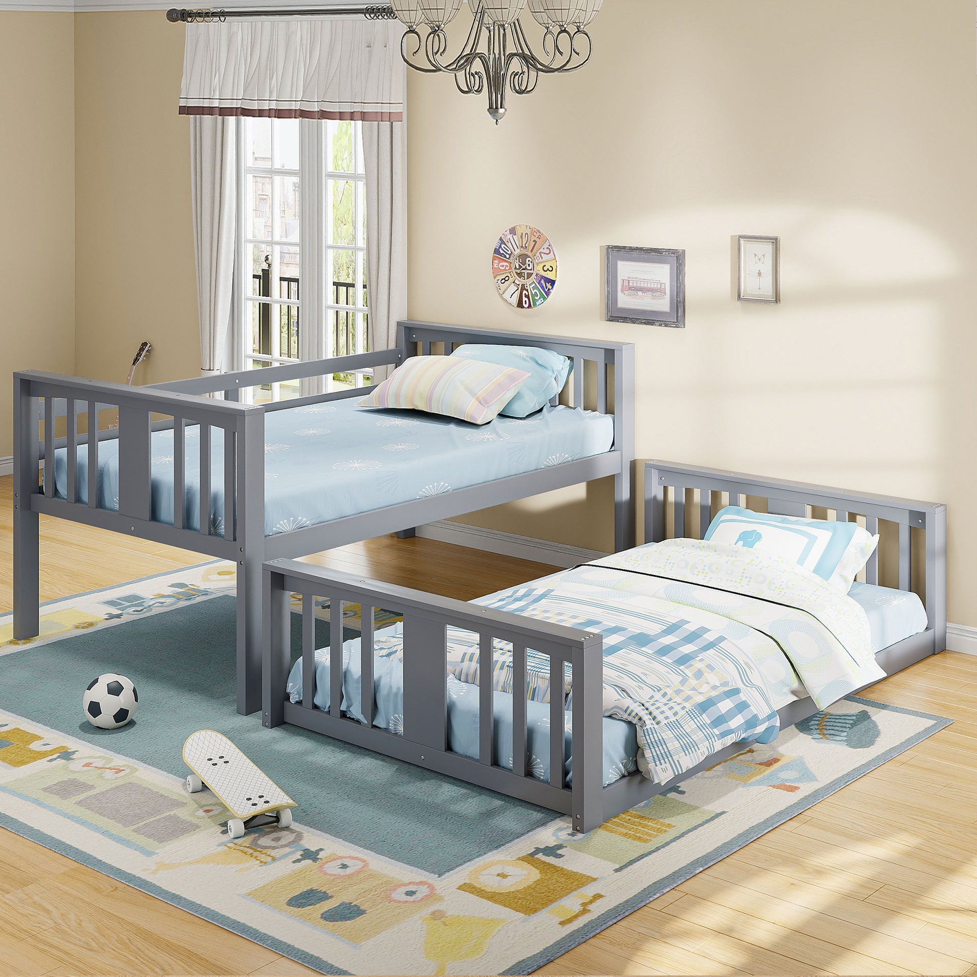 Twin Over Twin Bunk Bed with Ladder, Gray
