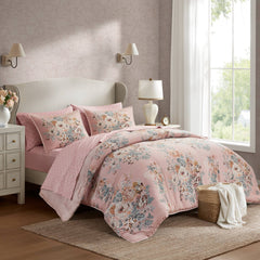 5-Piece Twin 5 Piece Vintage-inspired Collection floral print,Pink