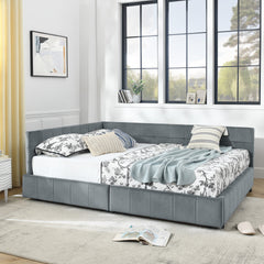 Queen Size Storage Upholstered Tufted Bed Frame, Sofa Bed Frame with Comfortable Backrest and Armrests,Queen Size Bed for Bedroom, Living Room,Velvet, grey(85.5''*64.5''*29.5'')