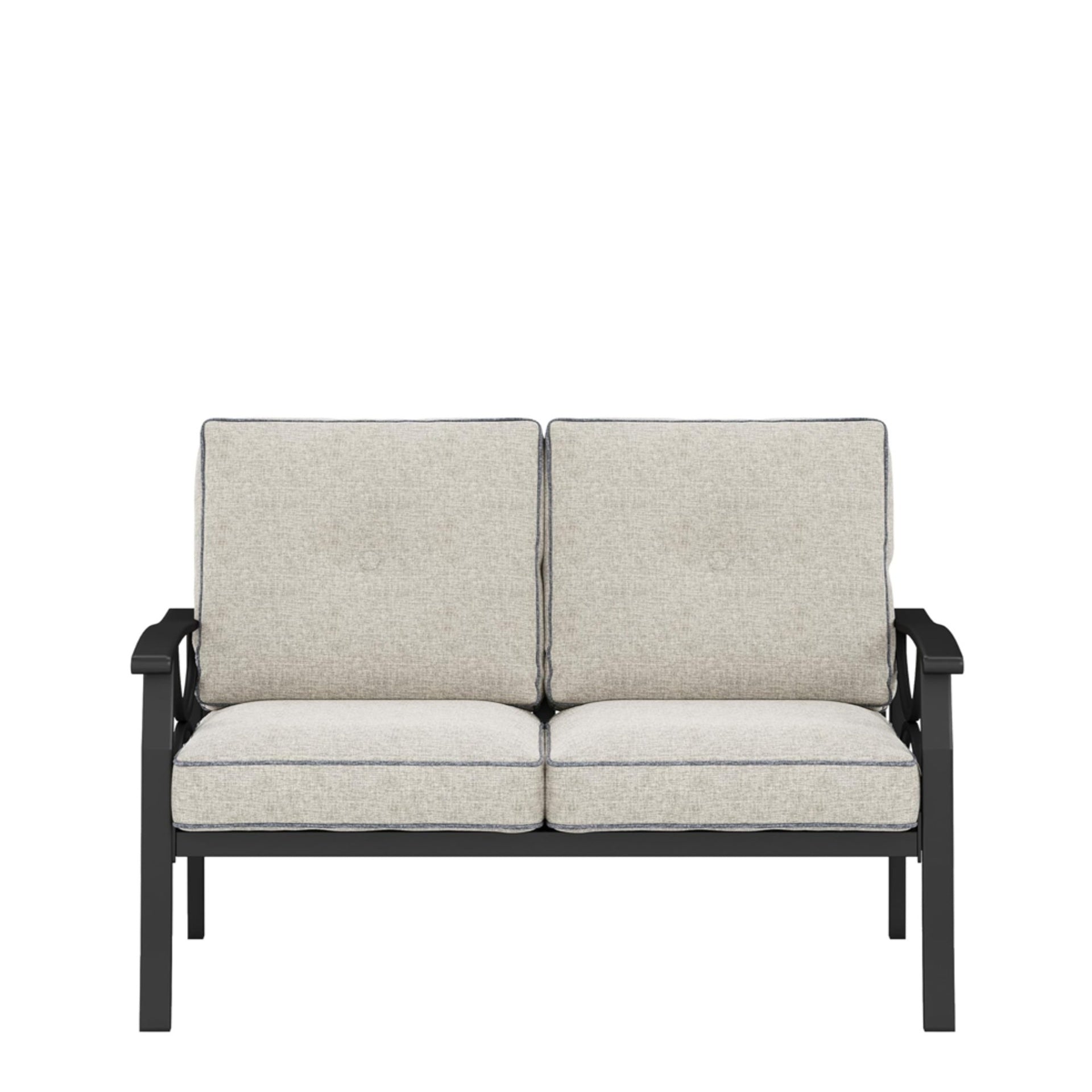 48" All-Weather Metal Loveseat 2 Seats Couch Sofa with Beige Cushions with Khaki Frame