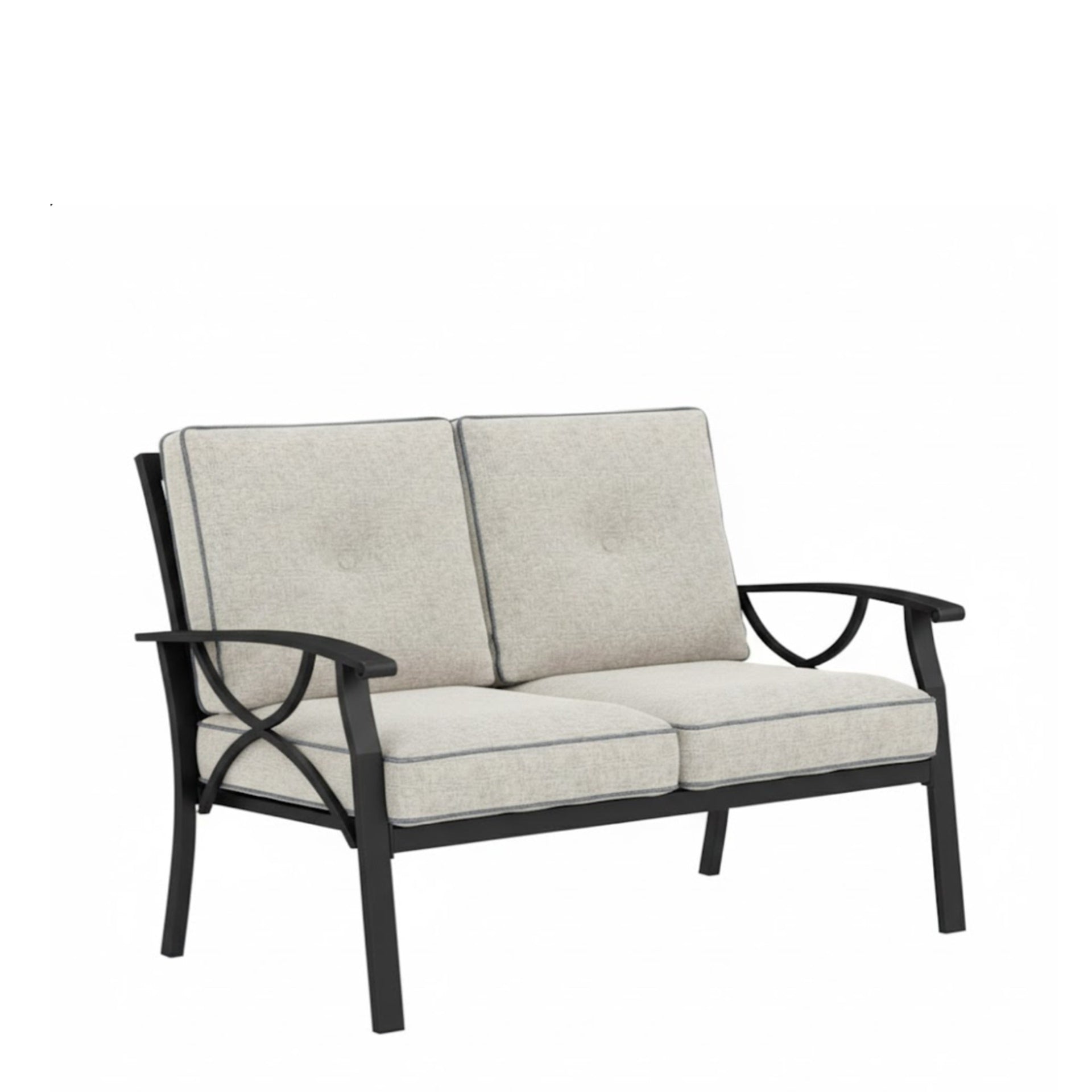 48" All-Weather Metal Loveseat 2 Seats Couch Sofa with Beige Cushions with Khaki Frame