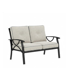 48" All-Weather Metal Loveseat 2 Seats Couch Sofa with Beige Cushions with Khaki Frame