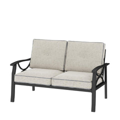 48" All-Weather Metal Loveseat 2 Seats Couch Sofa with Beige Cushions with Khaki Frame