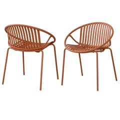 Patio Dining Chairs Stackable Chairs with Breathable Design Modern Simple Art Style (Set of 2),Metal Legs+Plastic backrest,Orange