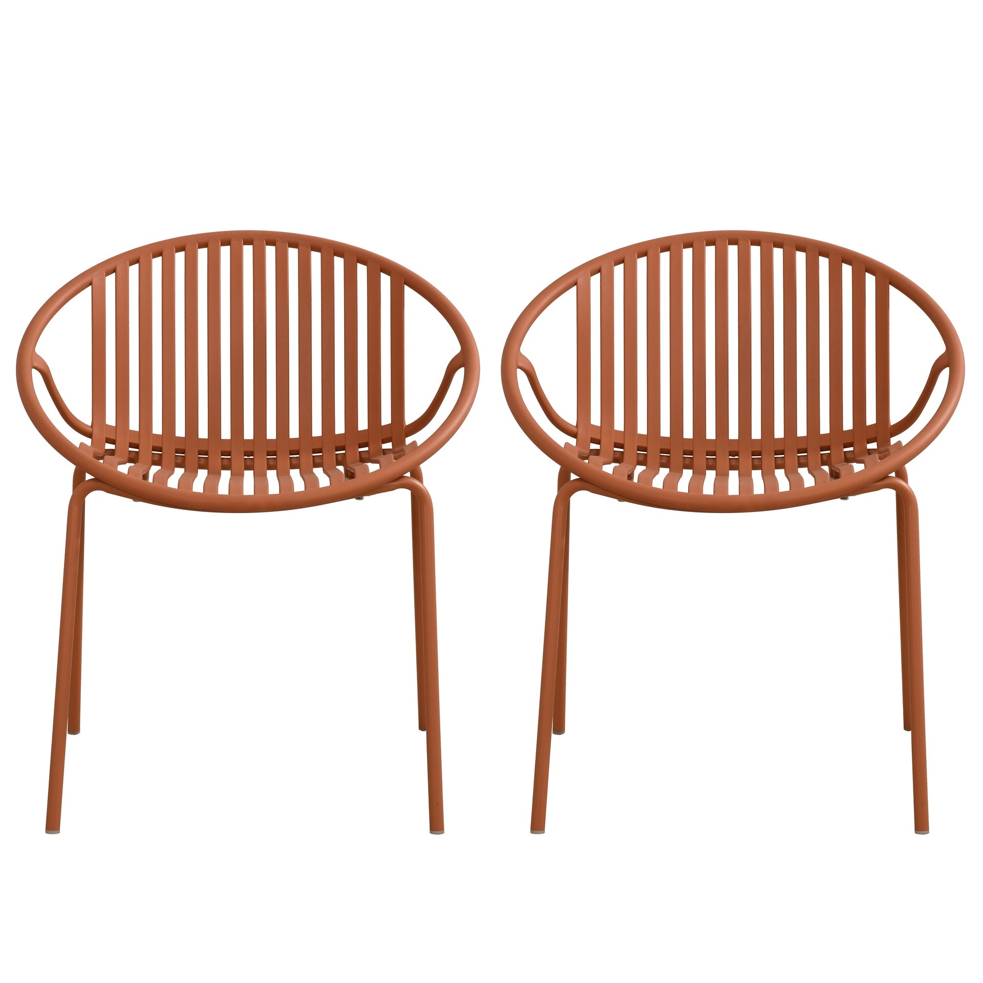 Patio Dining Chairs Stackable Chairs with Breathable Design Modern Simple Art Style (Set of 2),Metal Legs+Plastic backrest,Orange