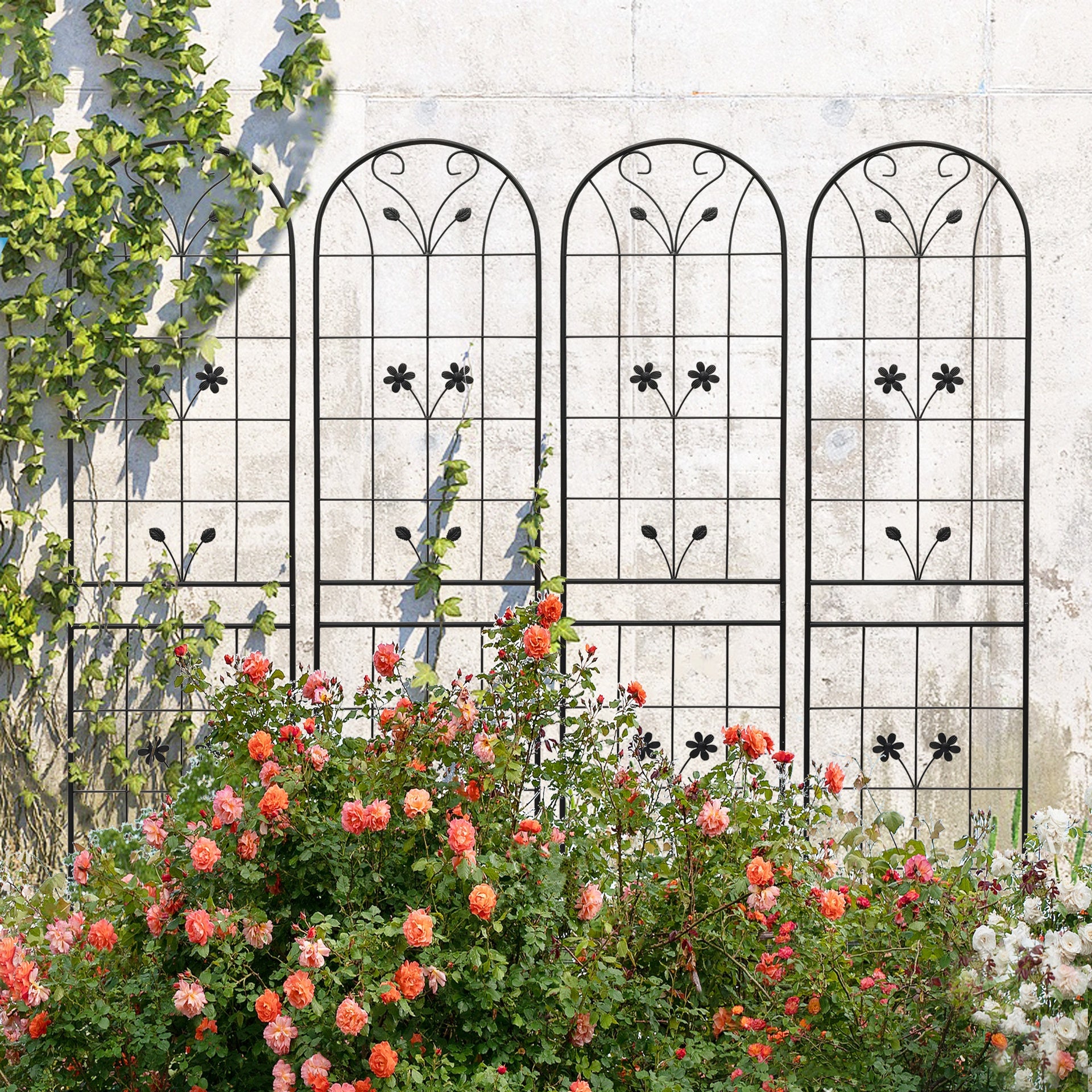 4 Pack Metal Garden Trellis 86.7" x 19.7" Rustproof Trellis for Climbing Plants Outdoor Flower Support Black