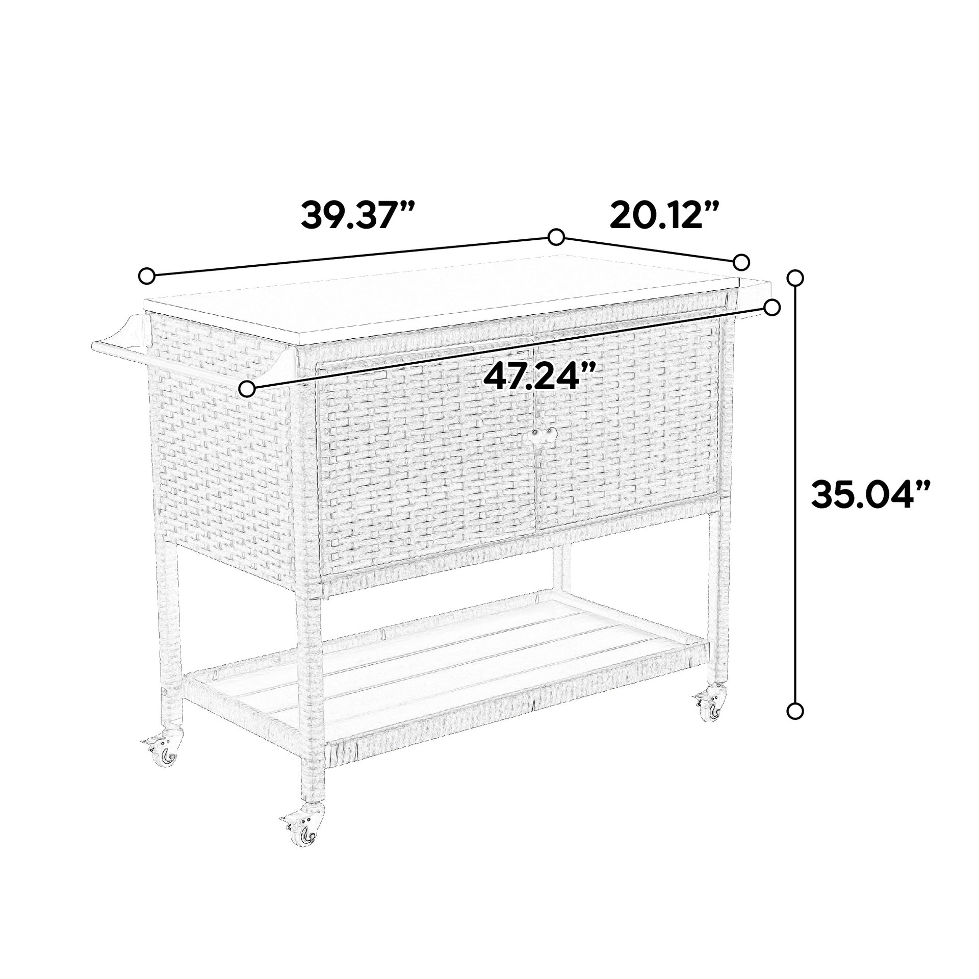 Outdoor Wicker Bar Cart, Patio Wine Serving Cart w/Wheels, Rolling Rattan Beverage Bar Counter Table with stainless steel  Top for Porch Backyard Garden Poolside Party, Brown