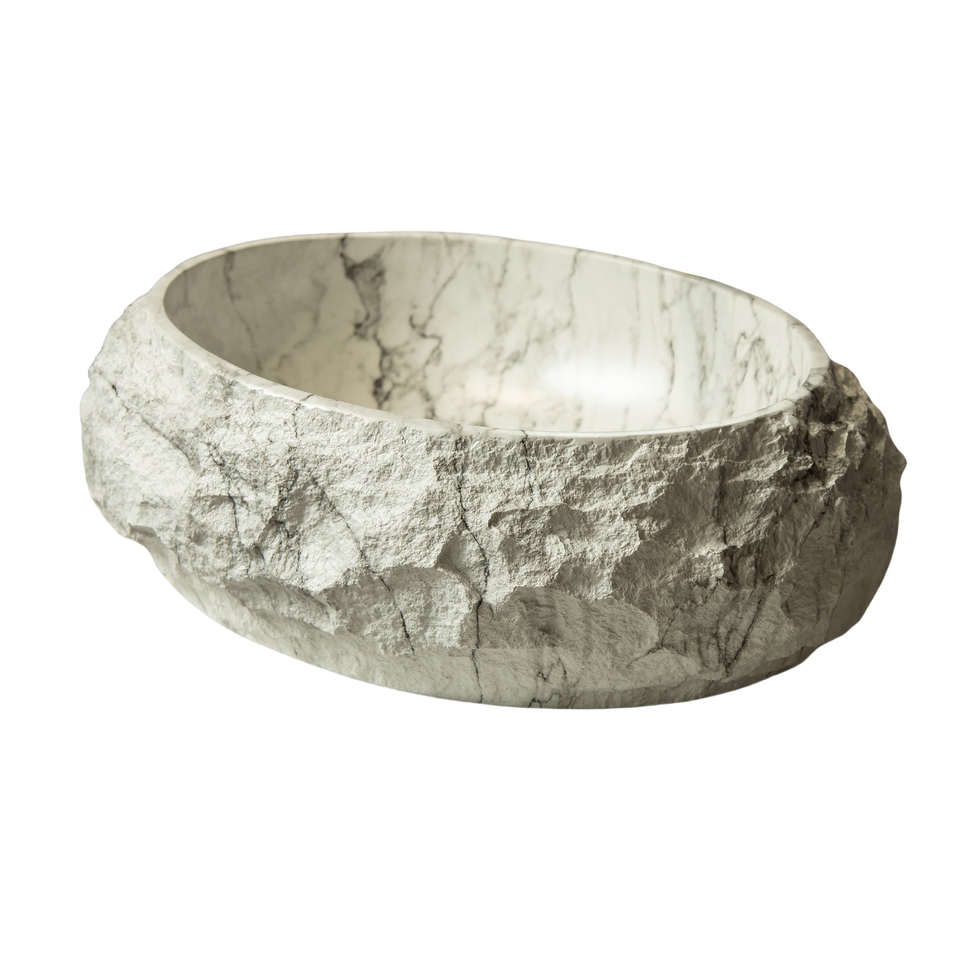 Luna 18'' Bathroom Sink, Irregular Oval Resin Vessel Basin with Stone Pattern, Artistic Style Sink, NO Faucet, Ivory