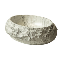 Luna 18'' Bathroom Sink, Irregular Oval Resin Vessel Basin with Stone Pattern, Artistic Style Sink, NO Faucet, Ivory