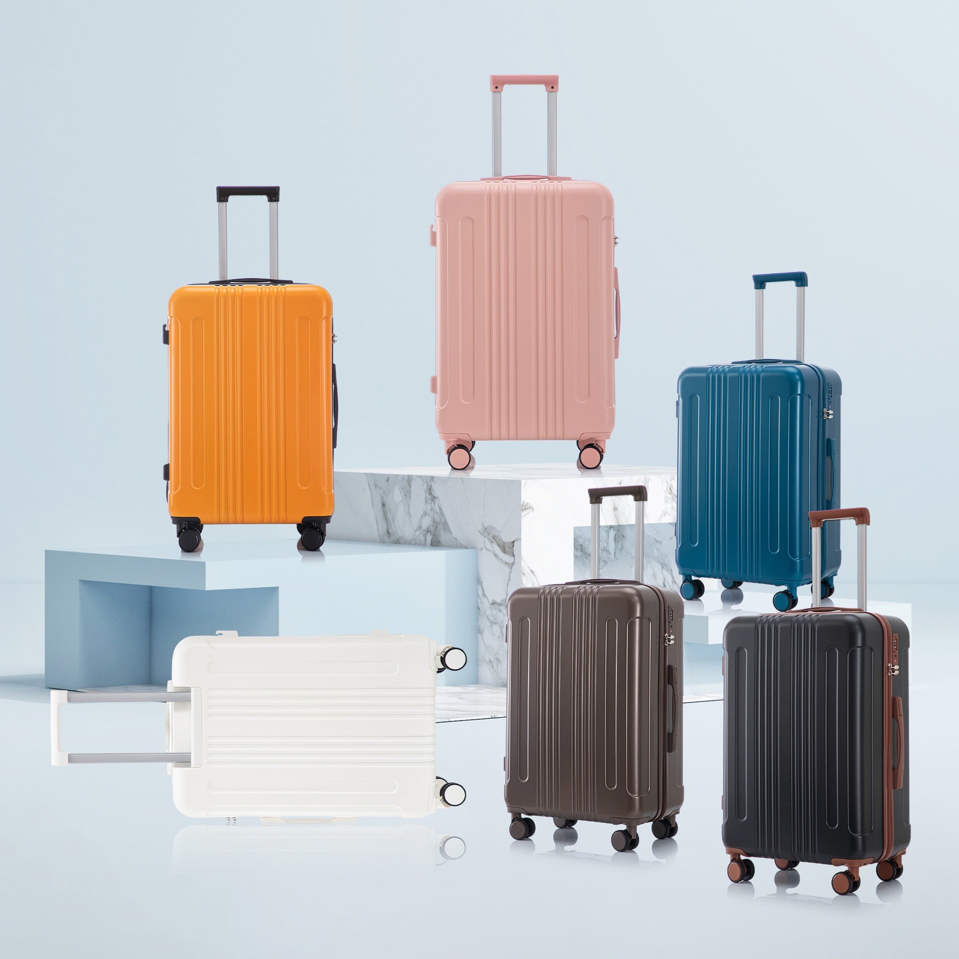 20"/24"/28" 3 pcs/set in ABS Spinner Wheel Luggage, Carry on Suitcase, Matching Color, TSA Combination Lock (Brown)