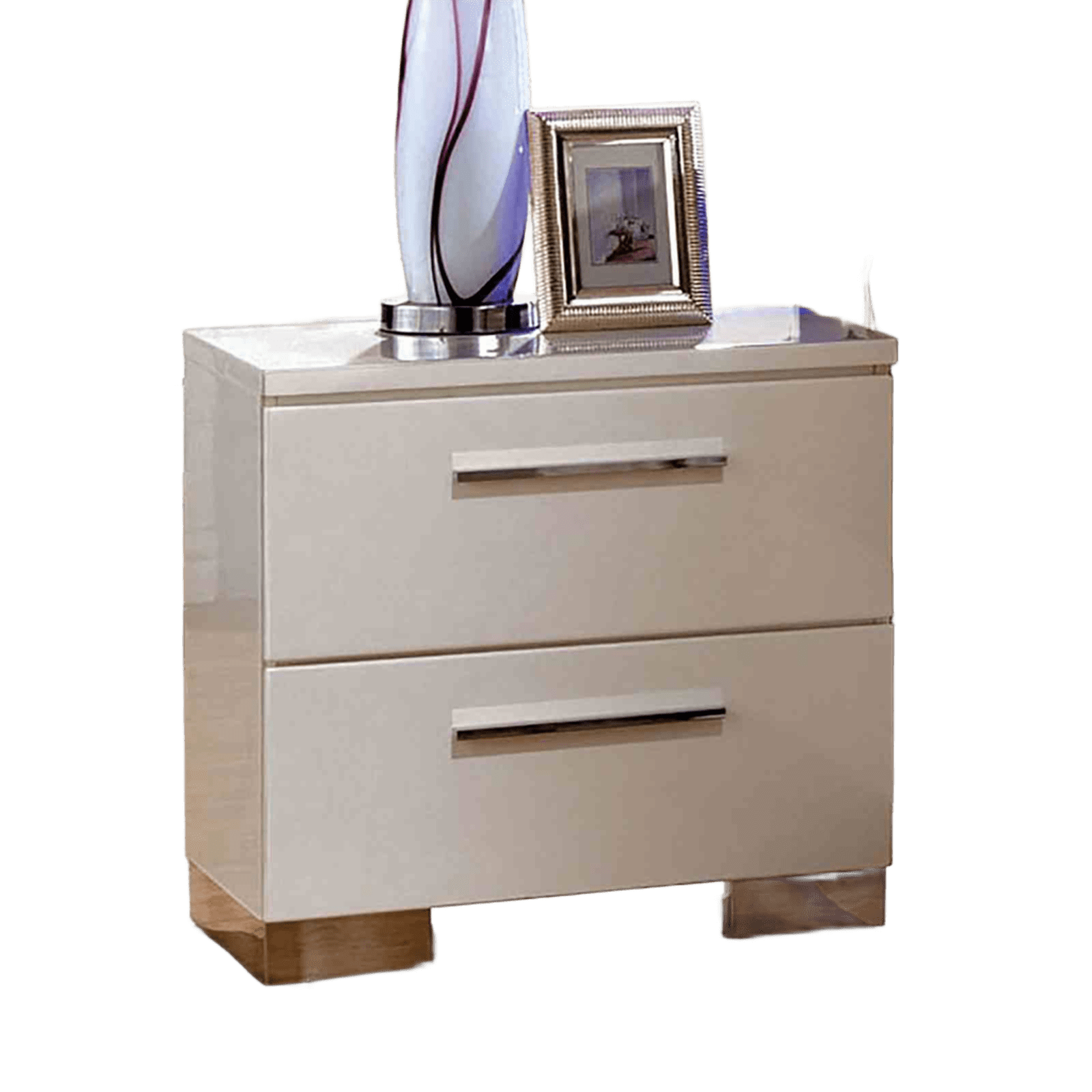 Contemporary Style 1pc Nightstand English Dovetail Drawers Lacquer Coating Chrome Handles And Legs Glossy White Finish Bedroom Furniture