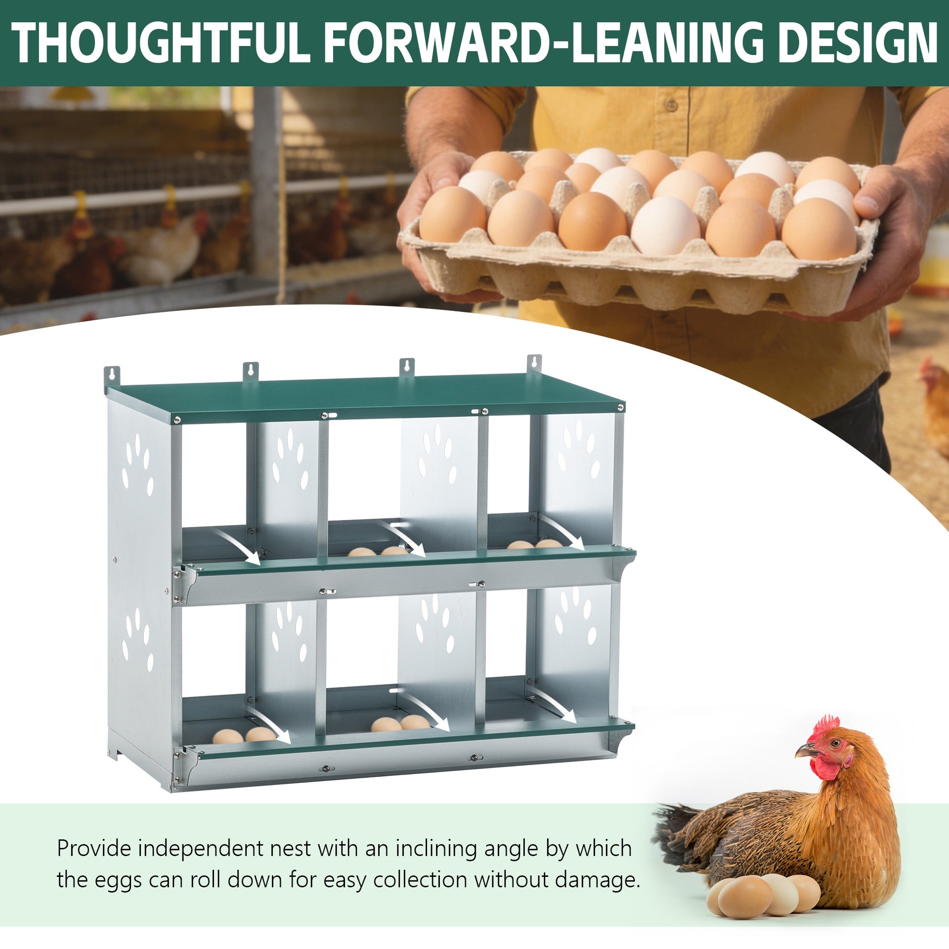 Chicken Nesting Box, 6 Room Metal Nesting Boxes for Chicken,Galvanized steel Nesting Boxes for Hens,Easy to Assemble