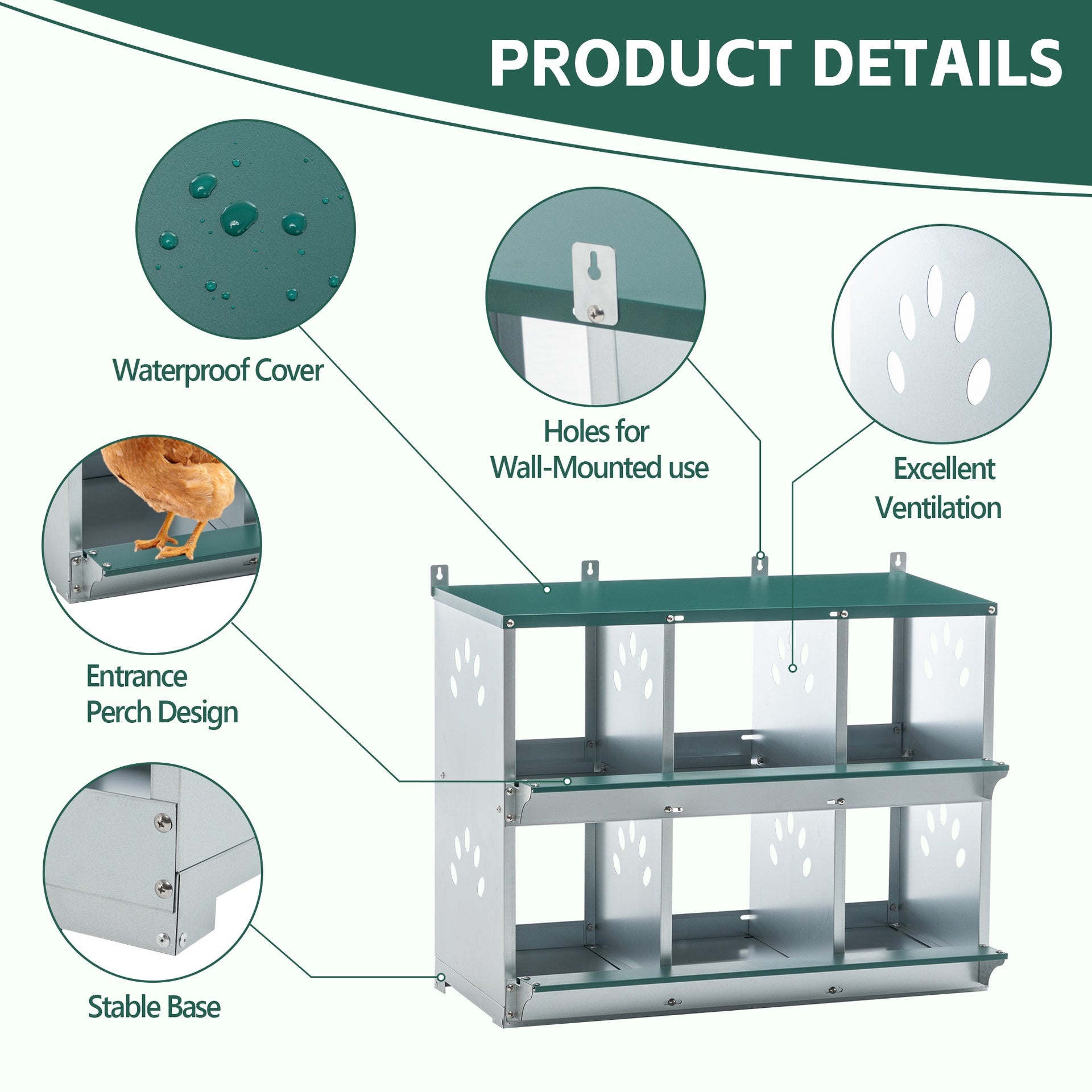 Chicken Nesting Box, 6 Room Metal Nesting Boxes for Chicken,Galvanized steel Nesting Boxes for Hens,Easy to Assemble