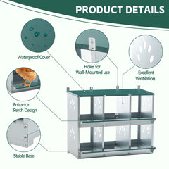 Chicken Nesting Box, 6 Room Metal Nesting Boxes for Chicken,Galvanized steel Nesting Boxes for Hens,Easy to Assemble