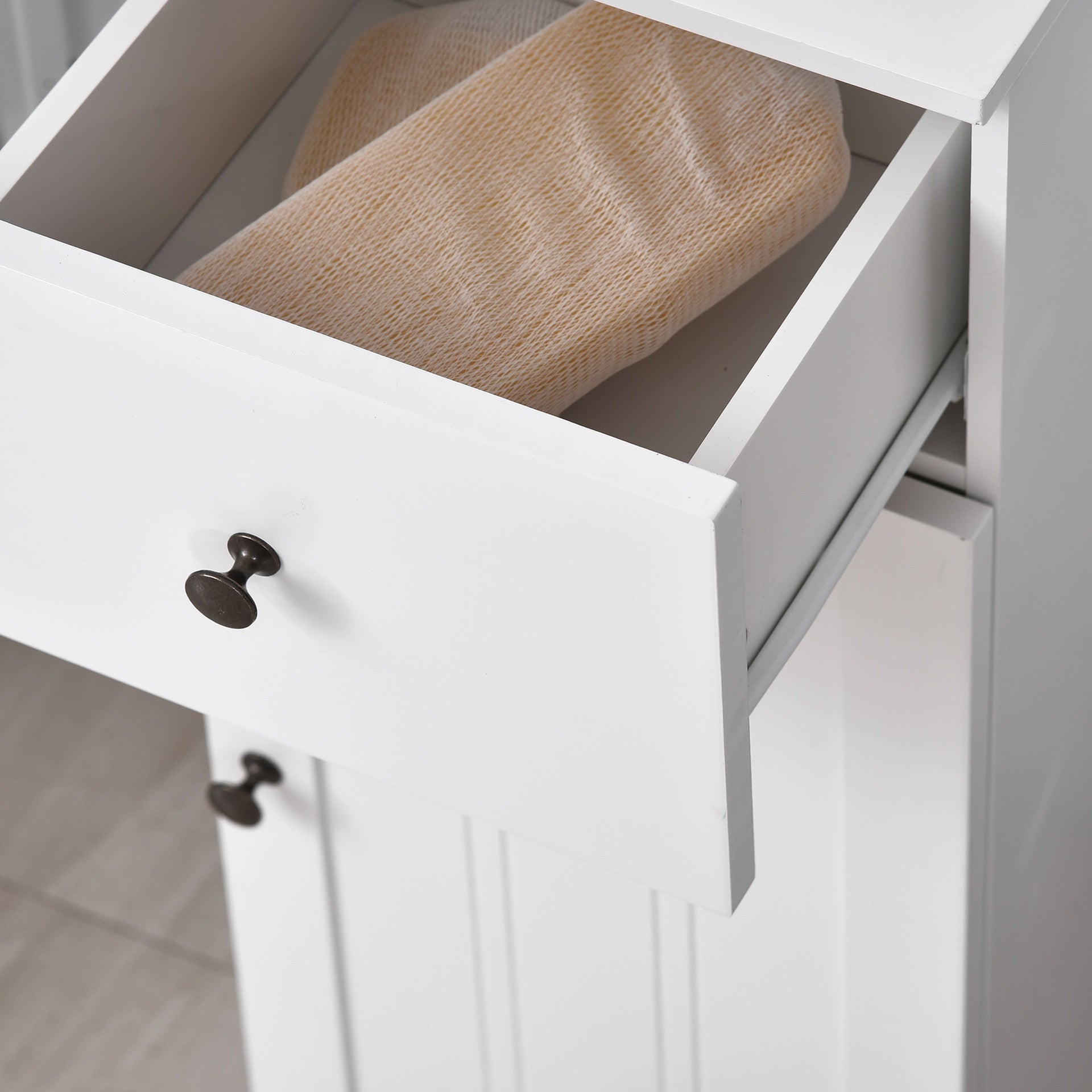 kleankin Short Bathroom Storage Cabinet, Cabinet Organizer with 1 Drawer and Adjustable Shelf for Living Room, White