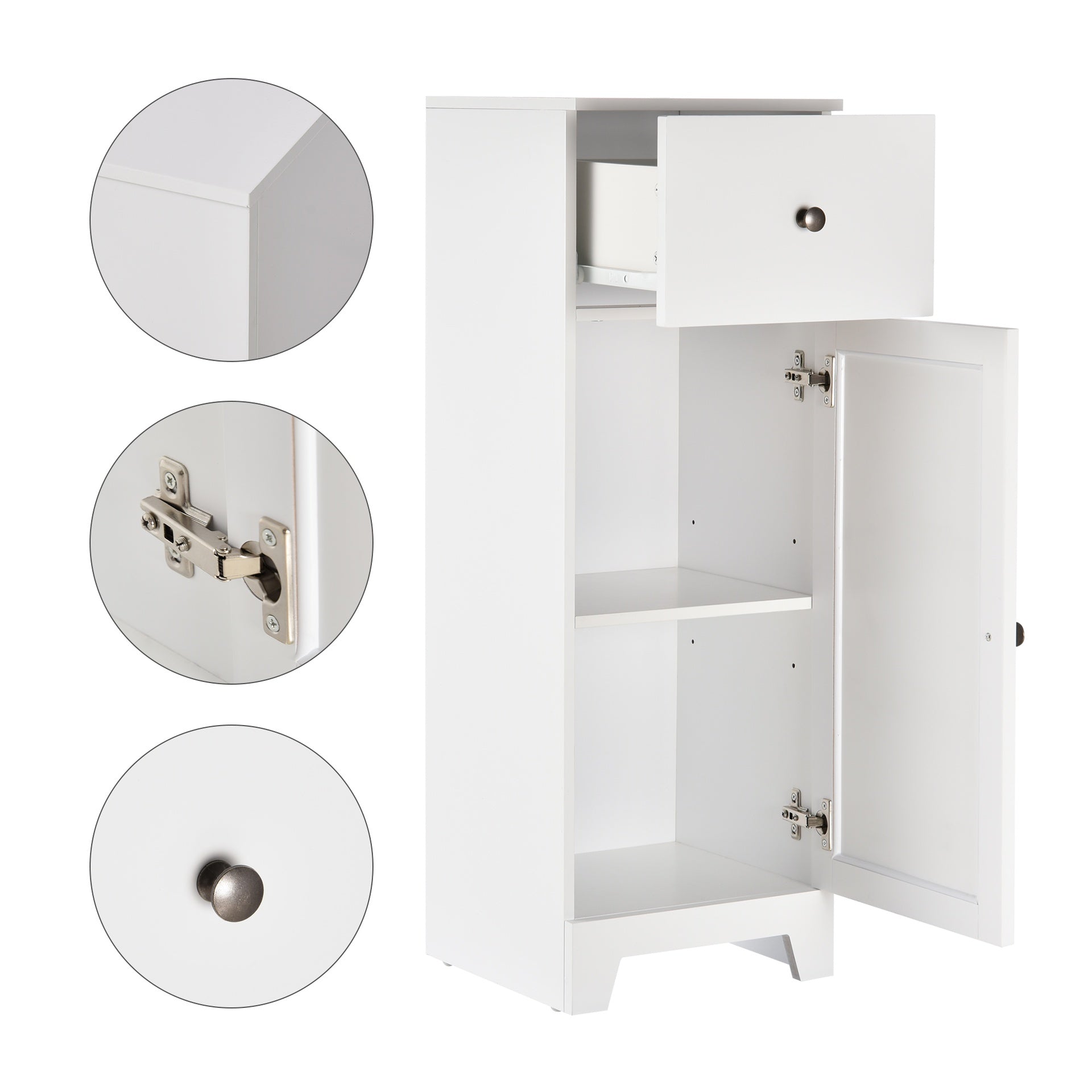 kleankin Short Bathroom Storage Cabinet, Cabinet Organizer with 1 Drawer and Adjustable Shelf for Living Room, White