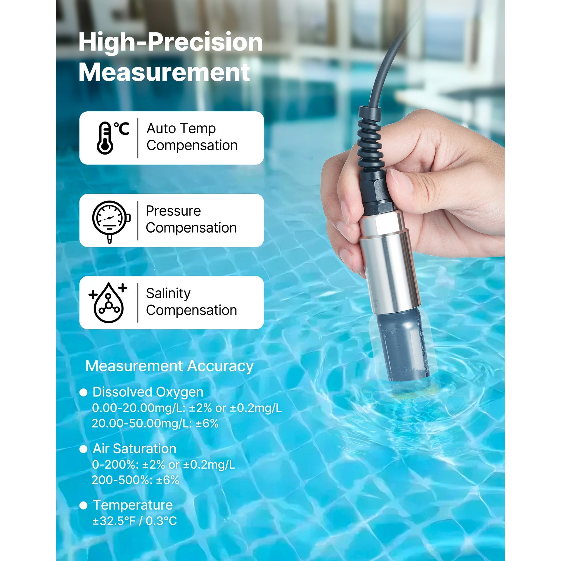 Dissolved Oxygen Meter Portable Dissolved Oxygen Tester Kit 0.0-50.0 mg/L