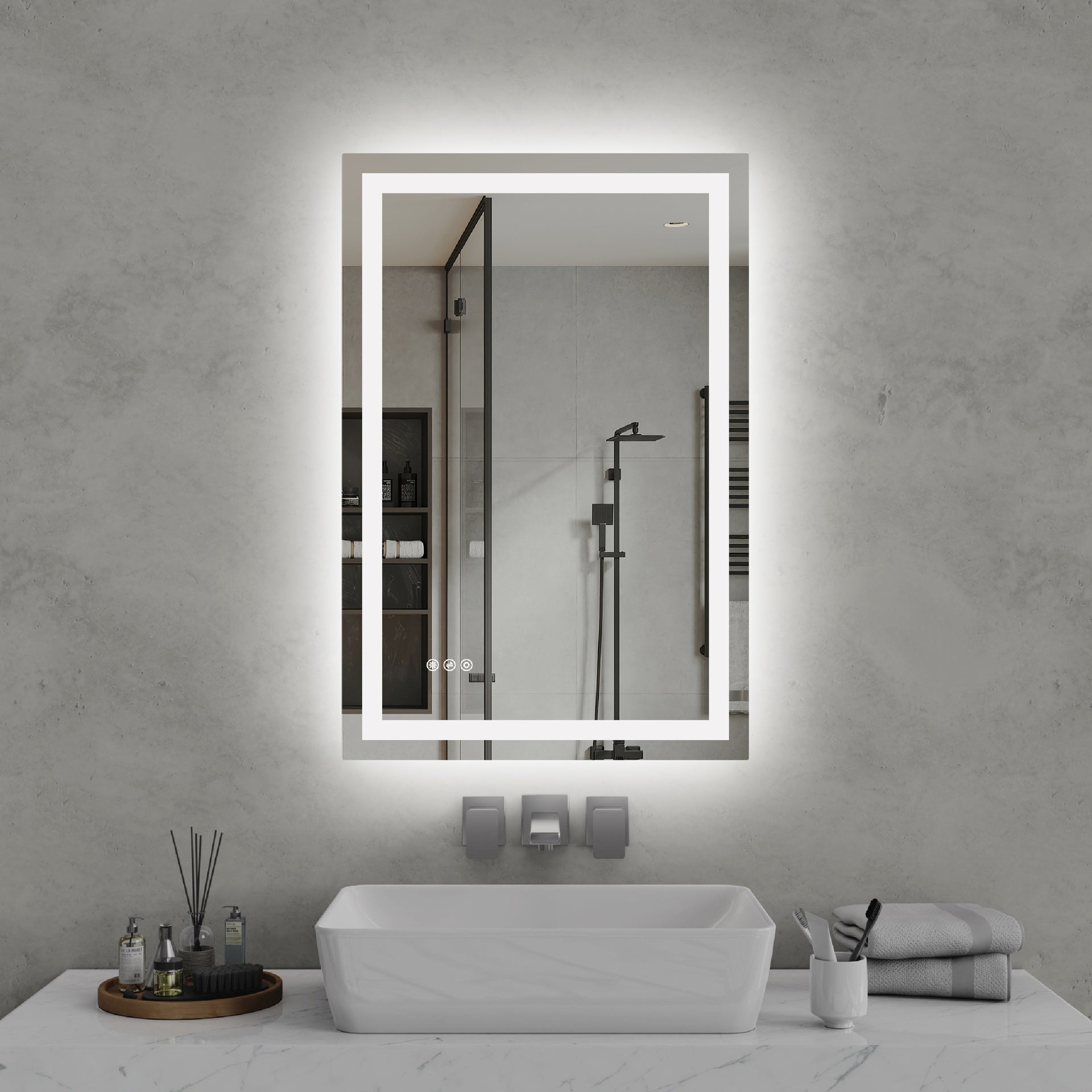 24"*36"LED Bathroom Mirror,Front-Lit and Back-Lit, Stepless Dimmable, 3 Colors CRI90+, Brightness Memory, Shatter-Proof,Anti-fog LED Vanity Mirror, IP44 Waterproof