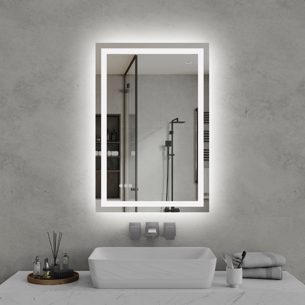 24"*36"LED Bathroom Mirror,Front-Lit and Back-Lit, Stepless Dimmable, 3 Colors CRI90+, Brightness Memory, Shatter-Proof,Anti-fog LED Vanity Mirror, IP44 Waterproof