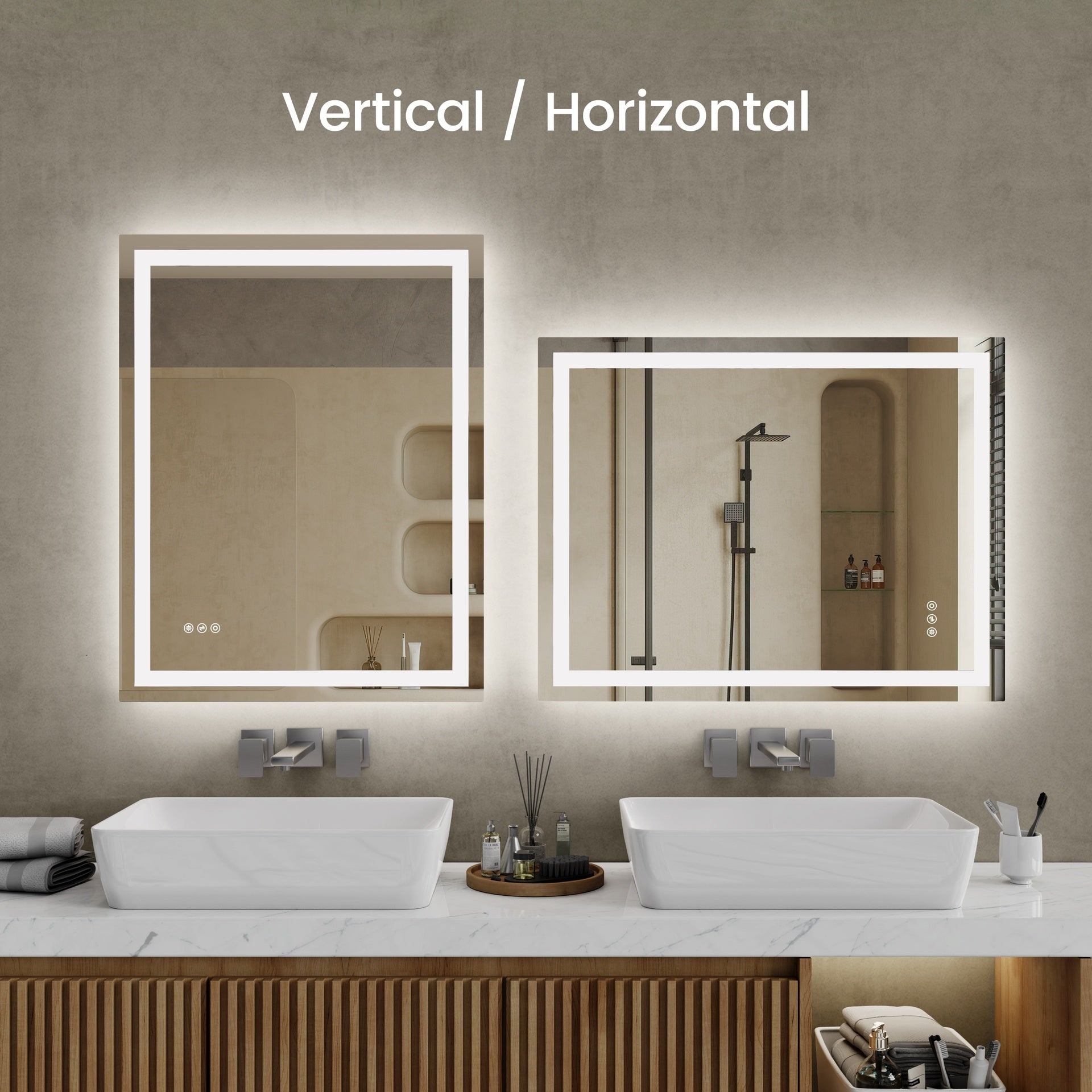 24"*36"LED Bathroom Mirror,Front-Lit and Back-Lit, Stepless Dimmable, 3 Colors CRI90+, Brightness Memory, Shatter-Proof,Anti-fog LED Vanity Mirror, IP44 Waterproof