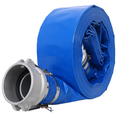3"x50FT  Pool Backwash Hose, Heavy Duty Reinforced Blue PVC Lay Flat Water Discharge Pump Hoses For Swimming Drain Pools and Clean Filters, with Aluminum Camlock C and E Fittings