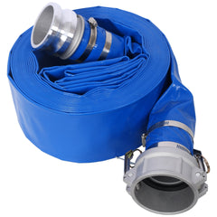 3"x50FT  Pool Backwash Hose, Heavy Duty Reinforced Blue PVC Lay Flat Water Discharge Pump Hoses For Swimming Drain Pools and Clean Filters, with Aluminum Camlock C and E Fittings
