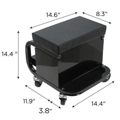 Rolling Creeper Garage/Shop Seat with Three Built-in Drawers, Rolling Tool Chest,Black