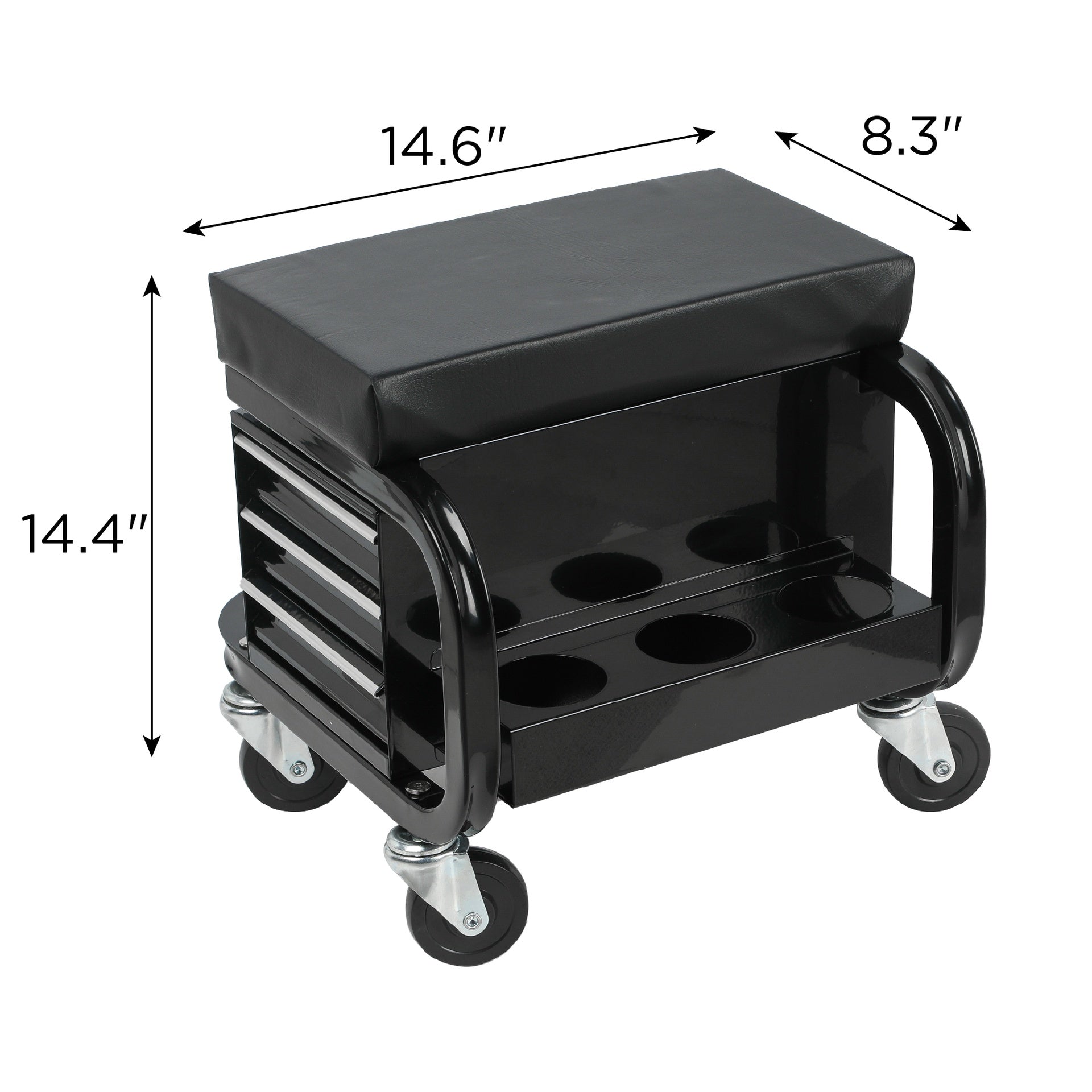 Rolling Creeper Garage/Shop Seat with Three Built-in Drawers, Rolling Tool Chest,Black
