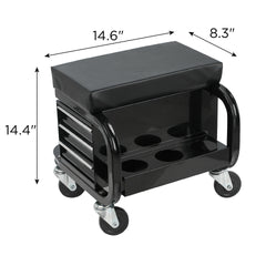 Rolling Creeper Garage/Shop Seat with Three Built-in Drawers, Rolling Tool Chest,Black