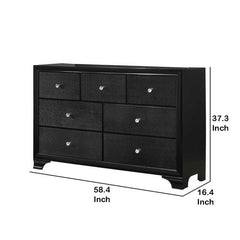 Seven Drawer Wooden Dresser with Bracket Feet and Crystal Knobs, Black
