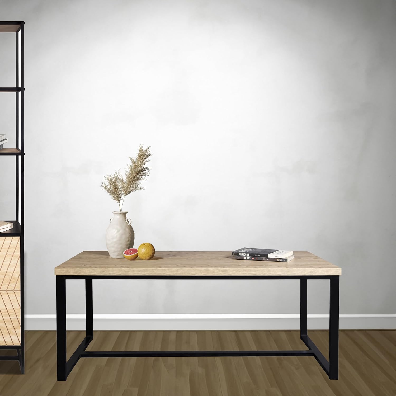 Bali Coastal Modern Coffee Table Natural Wood Top with Black Metal Legs