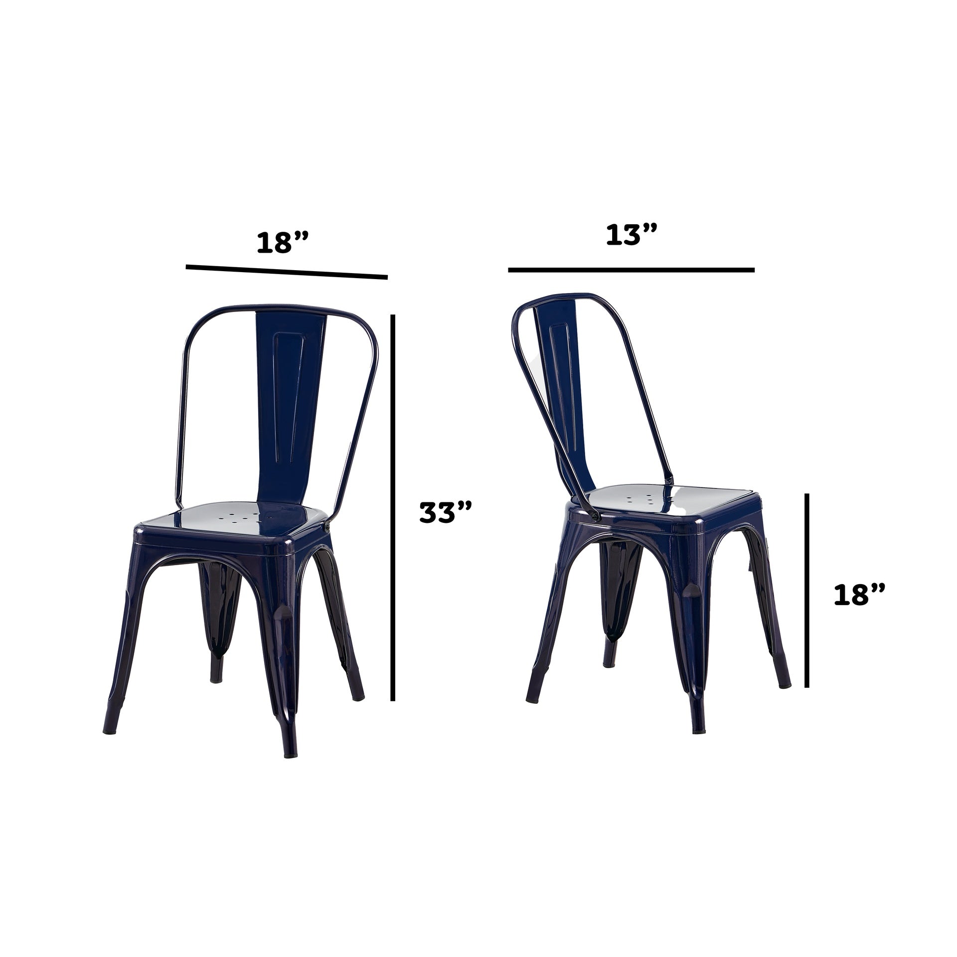 Set of 2 Dark Blue Industrial Metal Dining Chairs 18 Inch Seat Height Stackable Indoor Outdoor, Lightweight Easy-Clean Surface, Easy Assembly, Durable Modern Design