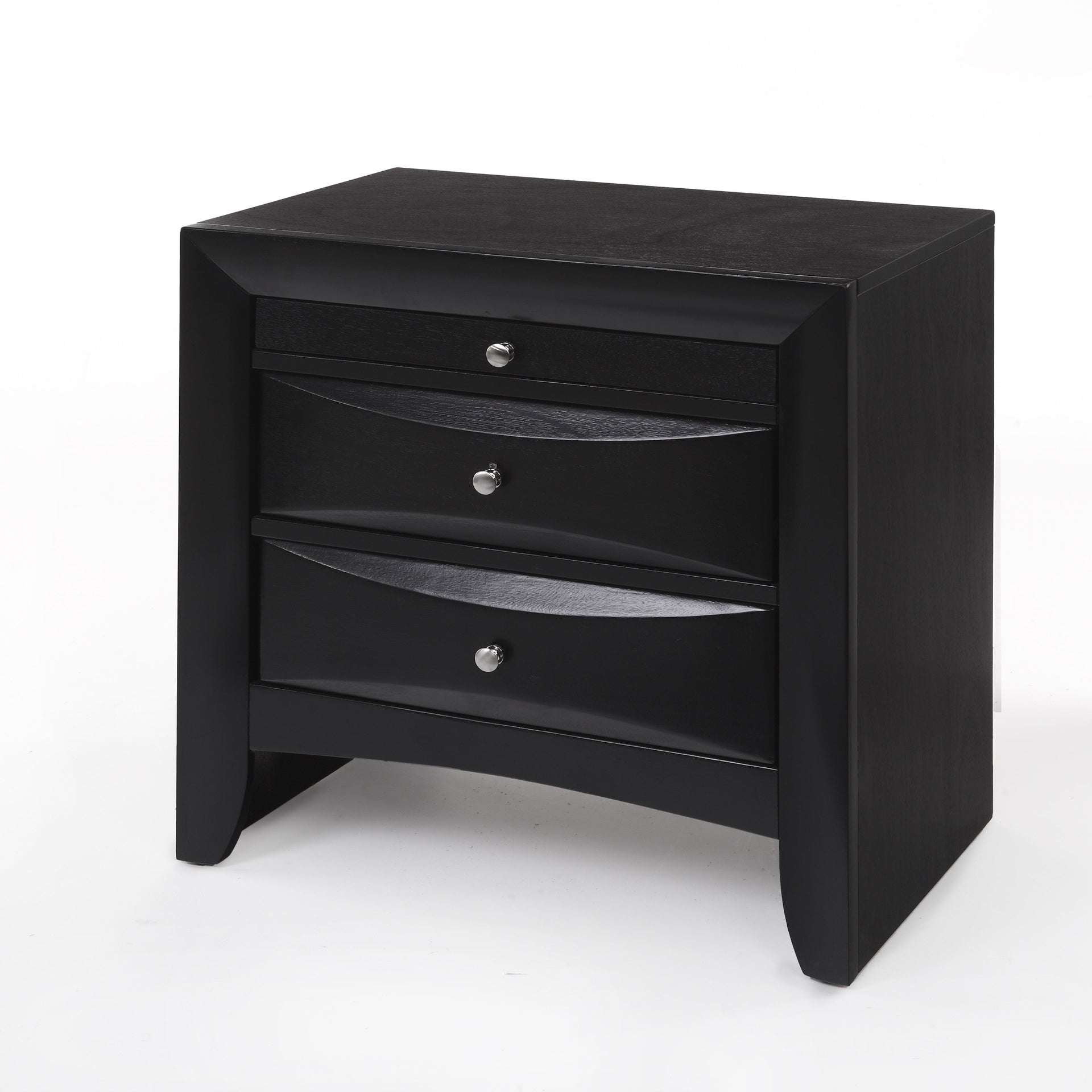 1pc Black Finish Nightstand with Two Storage Drawers and Pull Out Tray Wooden Bedroom Furniture