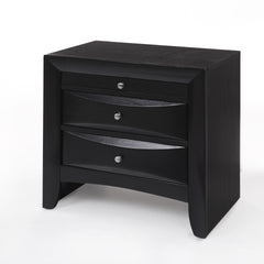 1pc Black Finish Nightstand with Two Storage Drawers and Pull Out Tray Wooden Bedroom Furniture
