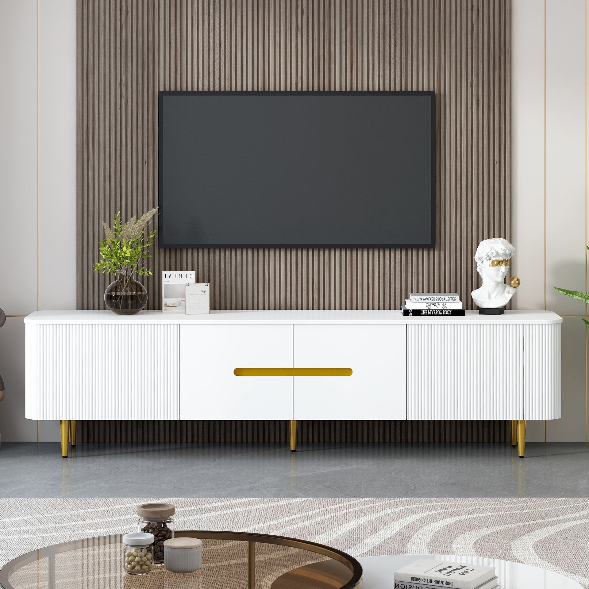 VIBE HAUS 78.7''Minimalist TV Stand for TVs up to 85 Inches, Modern Entertainment Center Media Console with 4 Spacious Cabinets for Living room