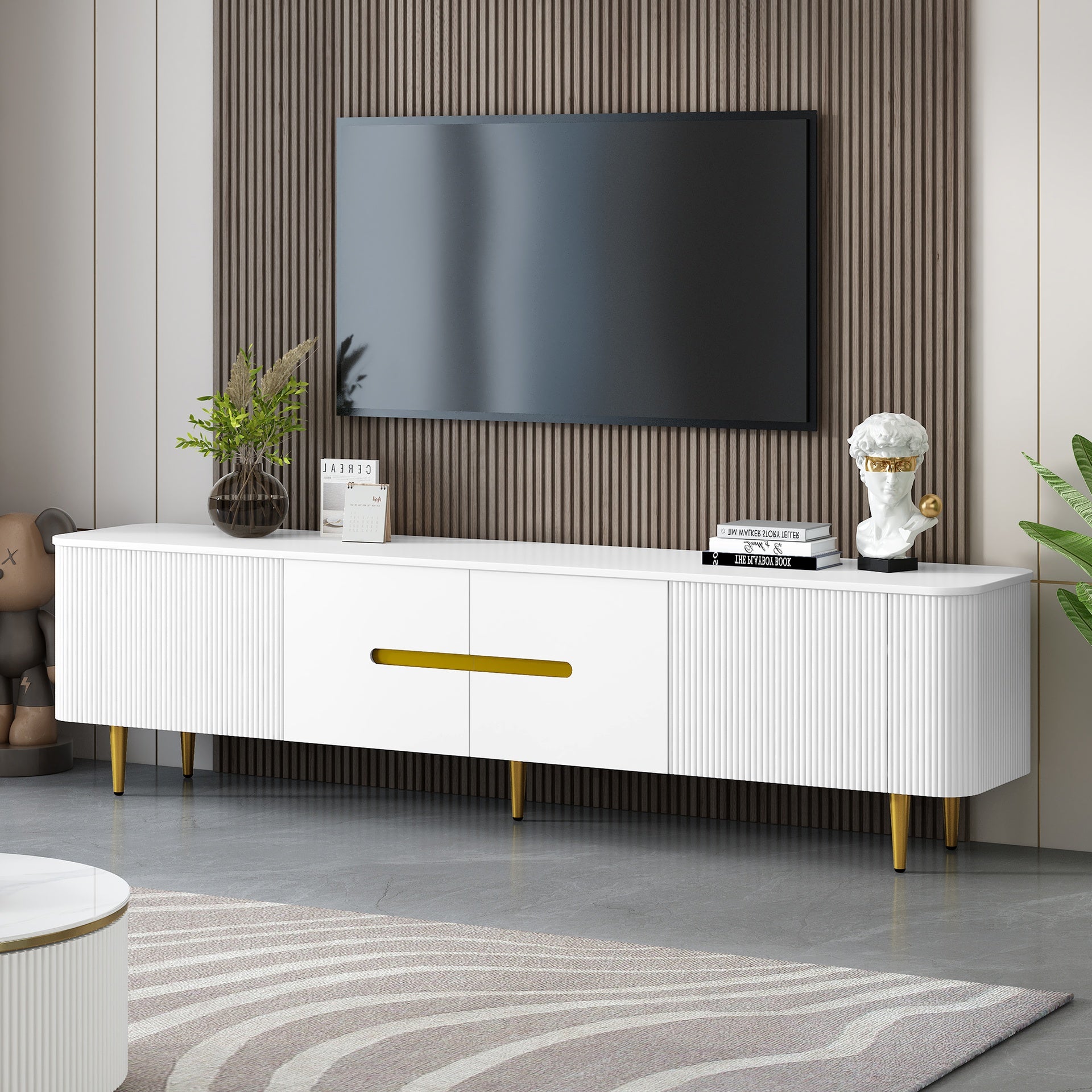 VIBE HAUS 78.7''Minimalist TV Stand for TVs up to 85 Inches, Modern Entertainment Center Media Console with 4 Spacious Cabinets for Living room