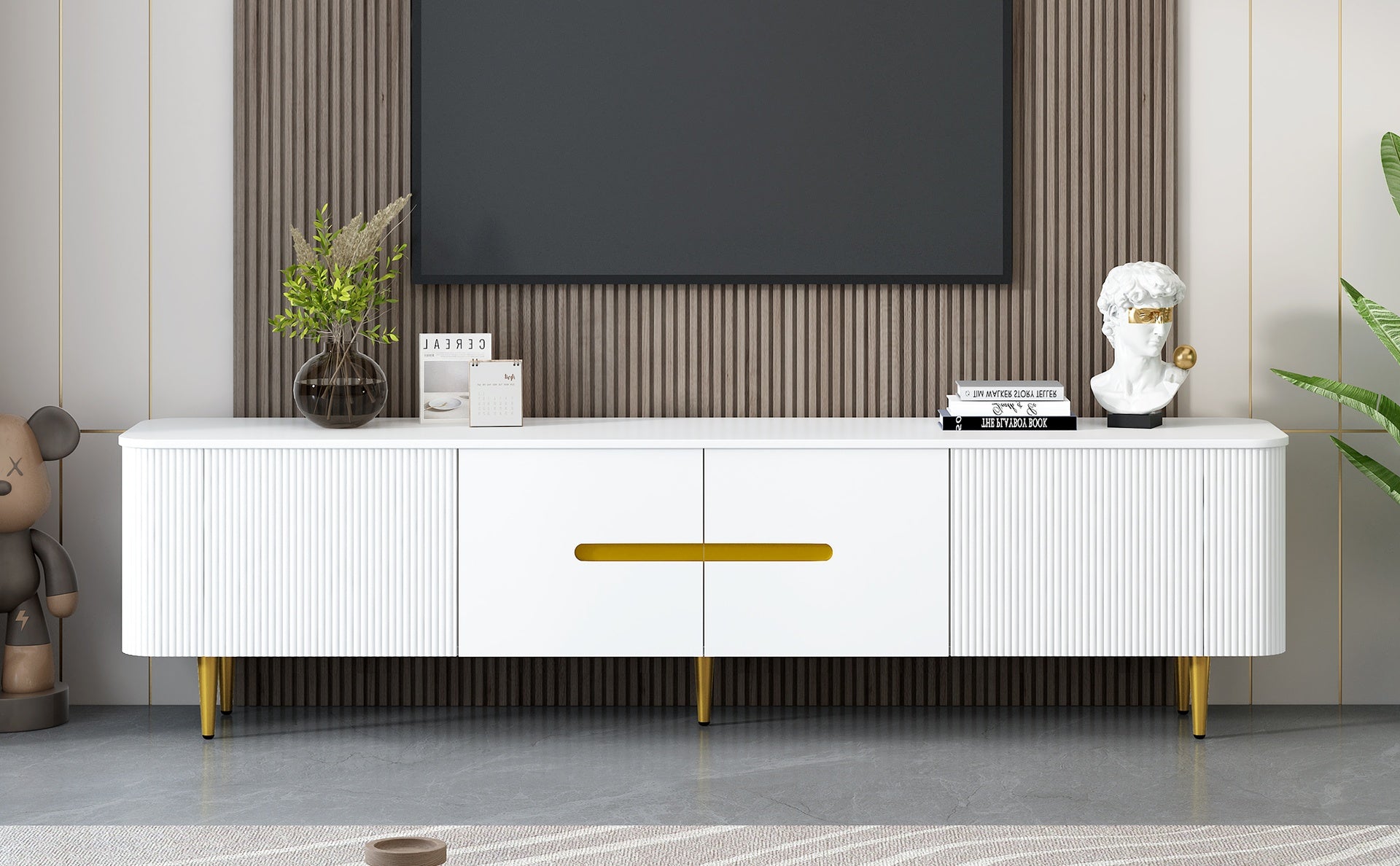 VIBE HAUS 78.7''Minimalist TV Stand for TVs up to 85 Inches, Modern Entertainment Center Media Console with 4 Spacious Cabinets for Living room