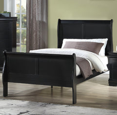 Louis Phillipe Brown Cherry Finish Twin Size Youth Panel Sleigh Bed Solid Wood Wooden Bedroom Furniture